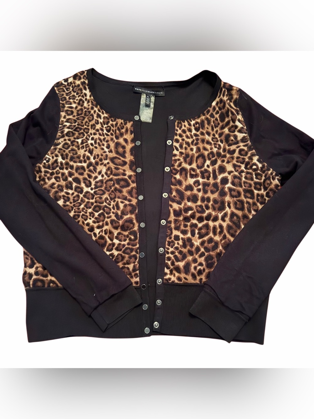 White House Black Market Leopard Print Snap-Front Cardigan, size XL